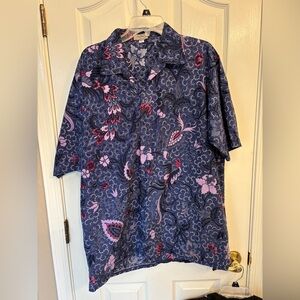 Popiler Purple Batik Men’s Button up SS Camp Shirt Men’s 2XL Beach Polynesian
